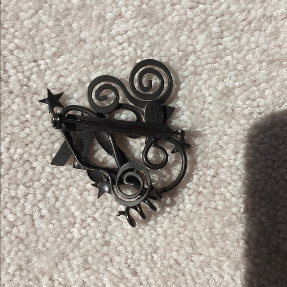 K & T Jewelry Vintage Y2k Signed K T Brushed Metal Brooch Pin